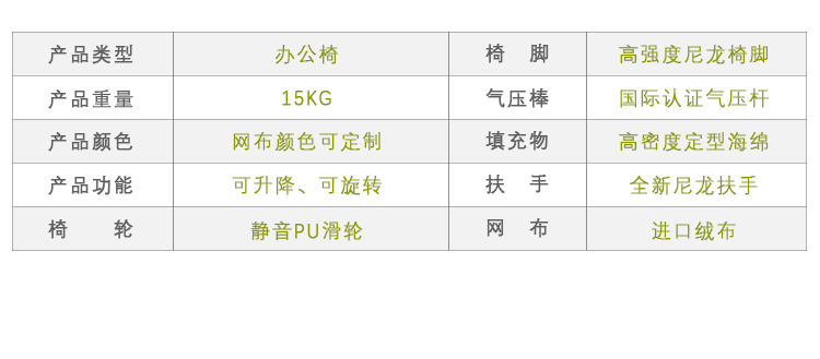 办公椅的参数表